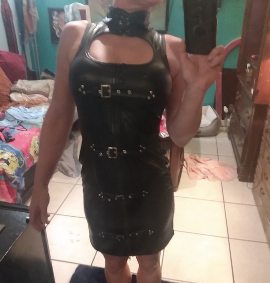 DSM Dominatrix lace Zip Buckle Up Pleather Dress - Picture 2 of 14